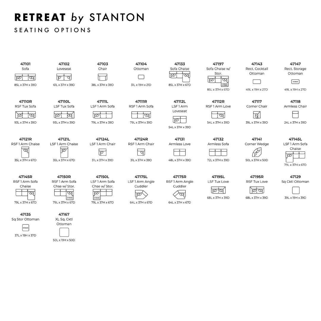 Retreat Custom Sofa / Sectional dimension view - custom sofa sectional by Stanton - Whats New Furniture Portland OR
