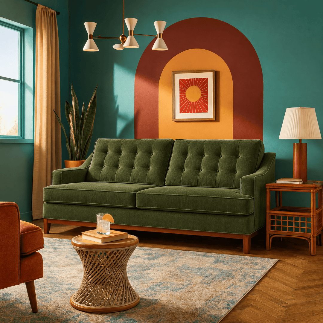 Rogue Transitional Sofa in Lush Spinach lifestyle setting - transitional sofa by Stanton - Whats New Furniture Portland OR