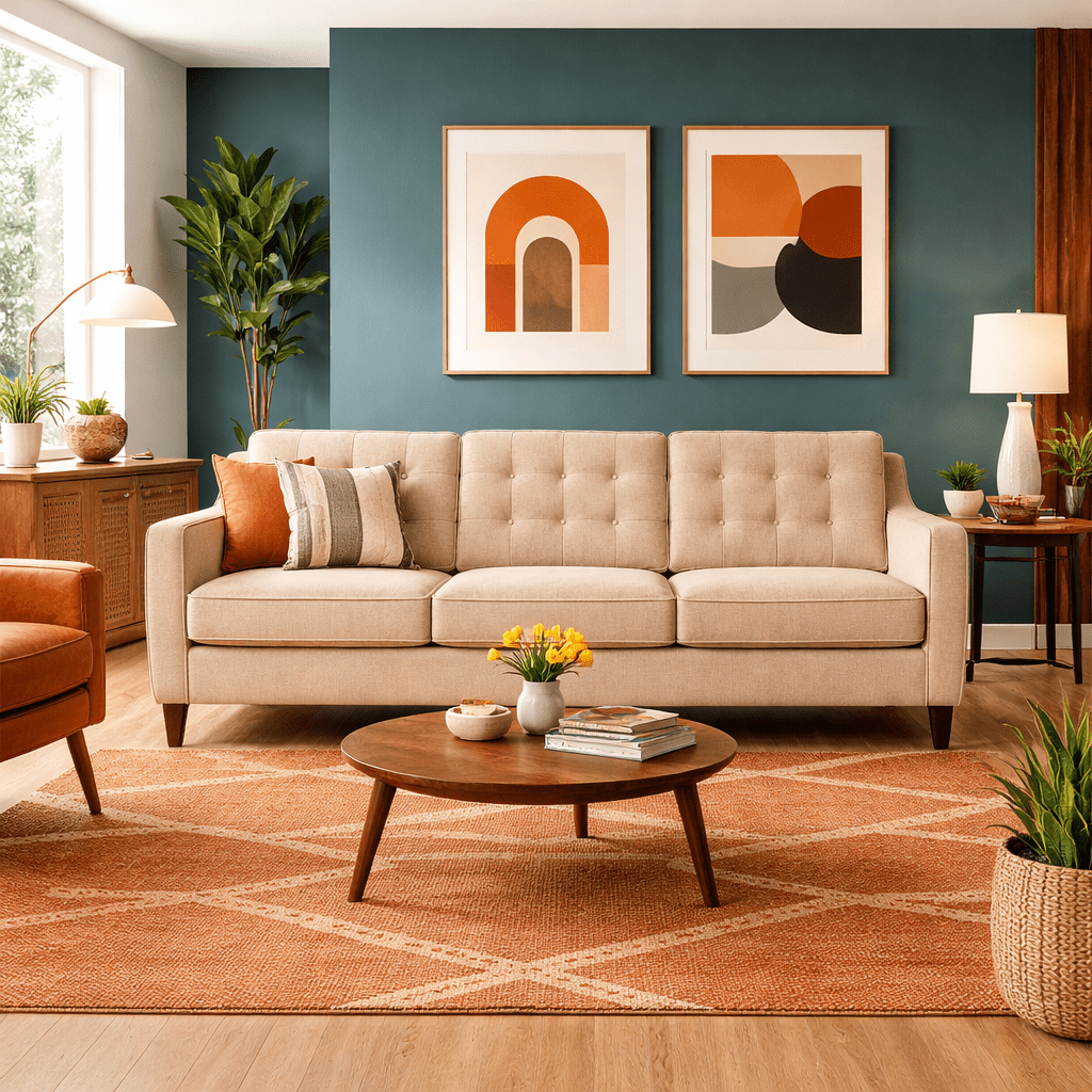 Ross Sofa in Lush Doe side angle - mid-century fabric sofa by Stanton - Whats New Furniture Portland OR