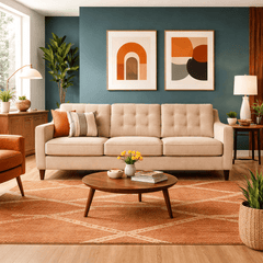 Ross Sofa in Lush Doe side angle - mid-century fabric sofa by Stanton - Whats New Furniture Portland OR