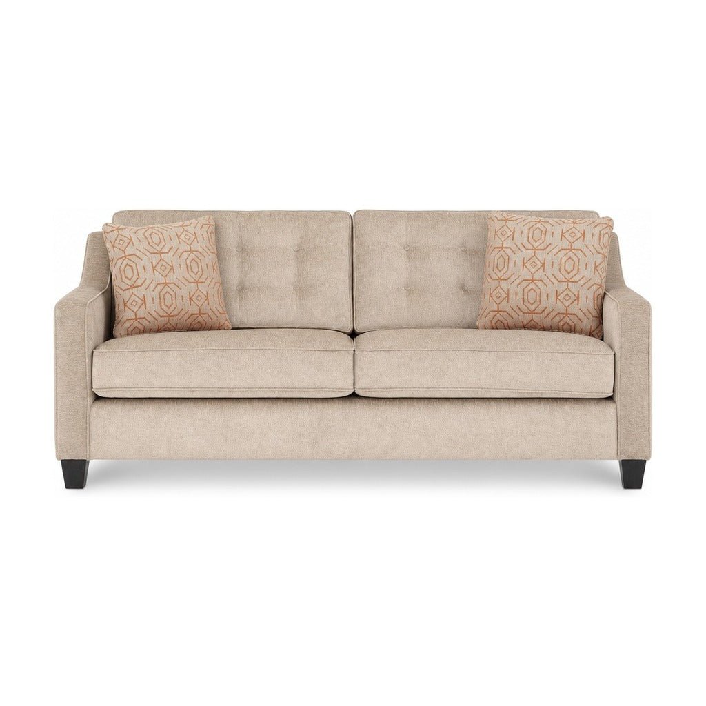 Ross Sofa in Lush Doe front view - mid-century fabric sofa by Stanton - Whats New Furniture Portland OR