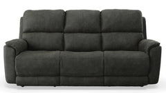 Steens reclining sofa front view — Oregon-made custom fabric sofa