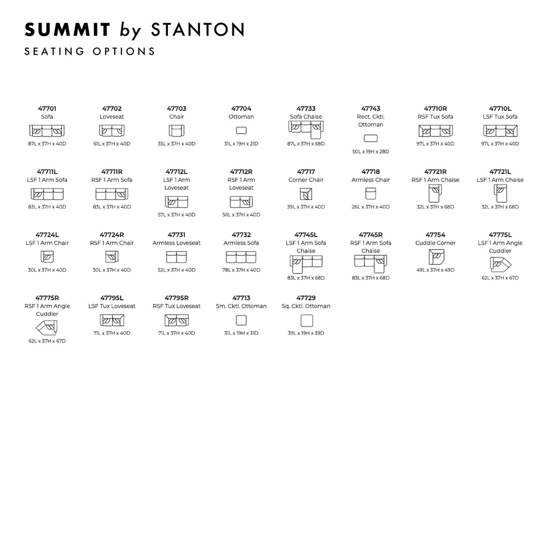 Summit Custom Sofa / Sectional dimension view - custom sofa sectional by Stanton - Whats New Furniture Portland OR