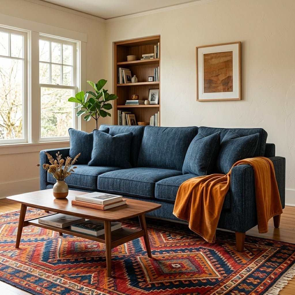 Summit Sofa in Lush Marine top-down view - low-profile contemporary sofa by Stanton - Whats New Furniture Portland OR
