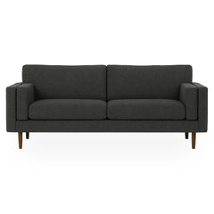 Stanton Timber Sofa in Lux Midnight heathered charcoal-navy tweed front view - Oregon-made mid-century modern sofa - Whats New Furniture Portland OR