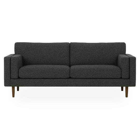 Stanton Timber Sofa in Lux Midnight heathered charcoal-navy tweed front view - Oregon-made mid-century modern sofa - Whats New Furniture Portland OR