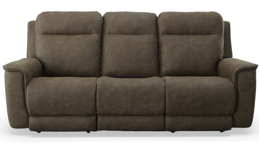 Umpqua reclining sofa front view — Oregon-made custom fabric sofa