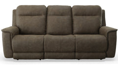 Umpqua reclining sofa front view — Oregon-made custom fabric sofa