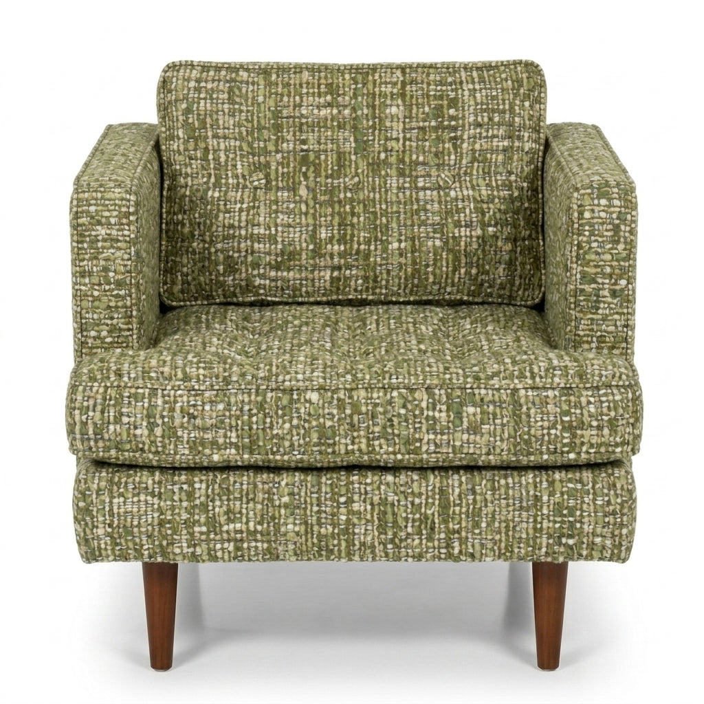 Urban Chair in Noriko Herb green and cream tweed boucle fabric - button-tufted mid-century modern accent chair by Stanton - Whats New Furniture Portland OR