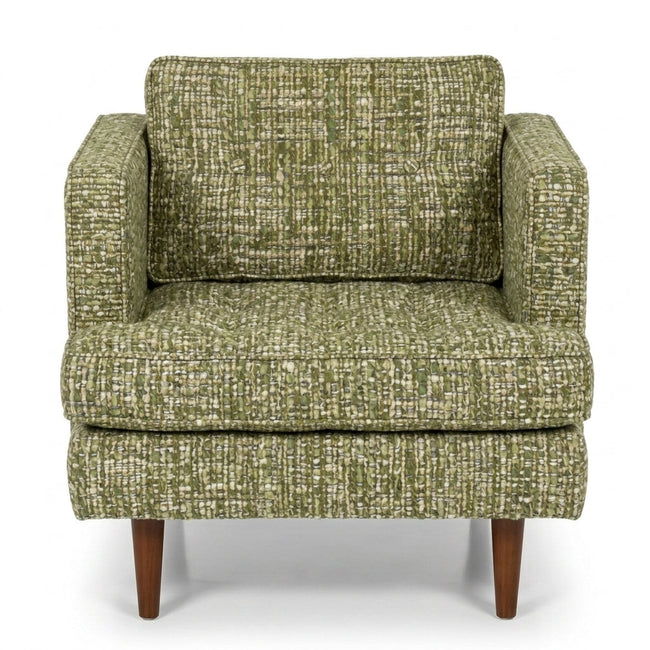 Urban Chair in Noriko Herb green and cream tweed boucle fabric - button-tufted mid-century - Whats New Furniture Portland OR