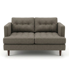 Urban Loveseat in Bennett Praline warm grey-taupe woven fabric - button-tufted mid-century modern loveseat by Stanton - Whats New Furniture Portland OR