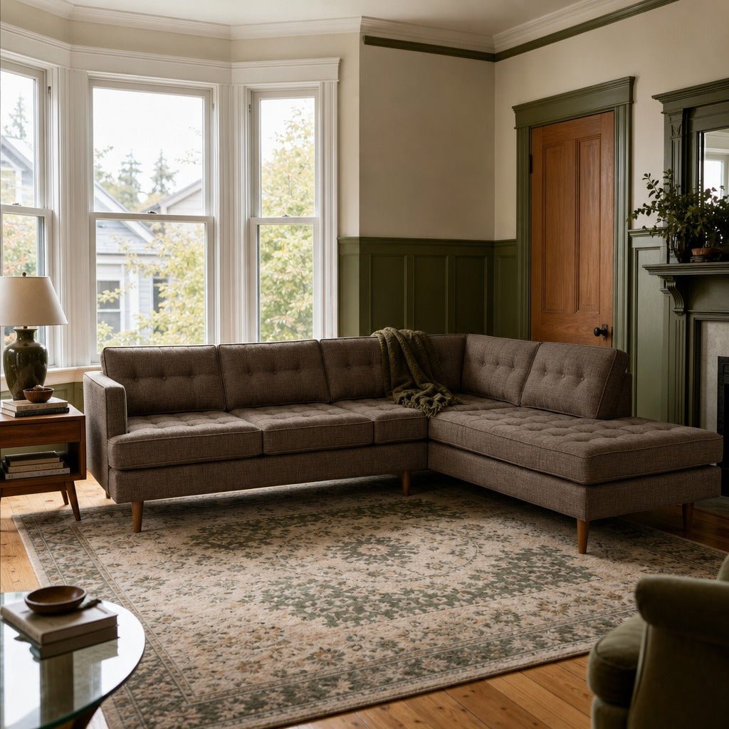 Urban Sectional in Bark in Bennett Bark styled in a Portland NW 23rd Victorian living room - Whats New Furniture