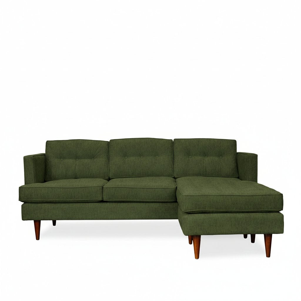 Urban Sofa Chaise in Dominator Spinach deep green heathered fabric - mid-century modern sofa chaise by Stanton - Whats New Furniture Portland OR