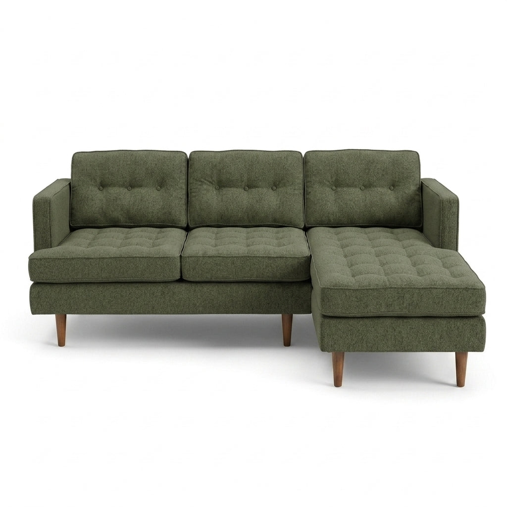 Urban Sofa Chaise in Dominator Spinach olive green woven fabric - button-tufted mid-century modern sofa chaise by Stanton - Whats New Furniture Portland OR