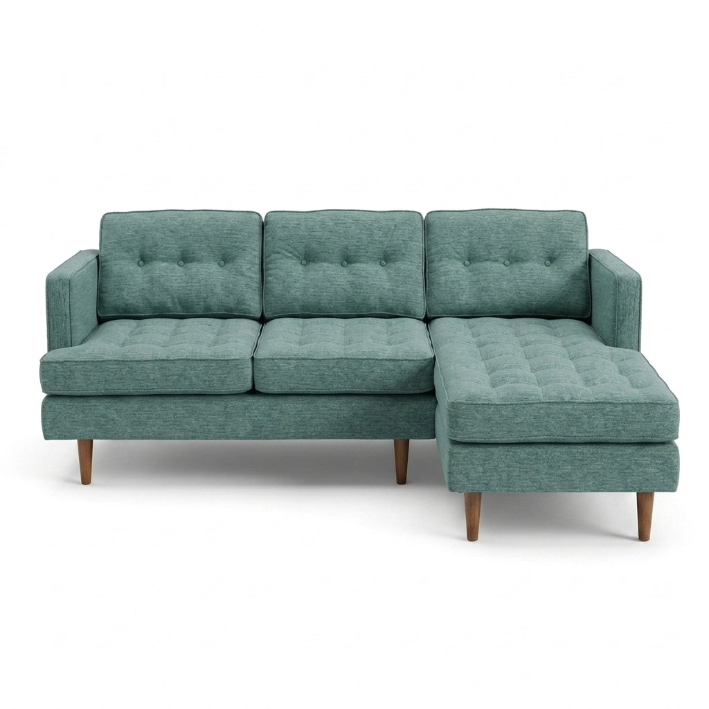 Urban Sofa Chaise in Sergio Spa seafoam chenille fabric - button-tufted mid-century modern sofa chaise by Stanton - Whats New Furniture Portland OR