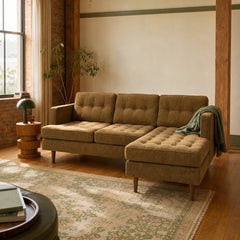 Urban Sofa Chaise in Zayn Bronze styled in a Portland warehouse loft living room - Whats New Furniture