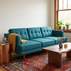 Urban Sofa in Sensation Turquoise styled in a bright Portland craftsman living room - Whats New Furniture