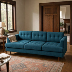 Urban Sofa in Sensation Turquoise styled in a Portland Laurelhurst Tudor living room - Whats New Furniture