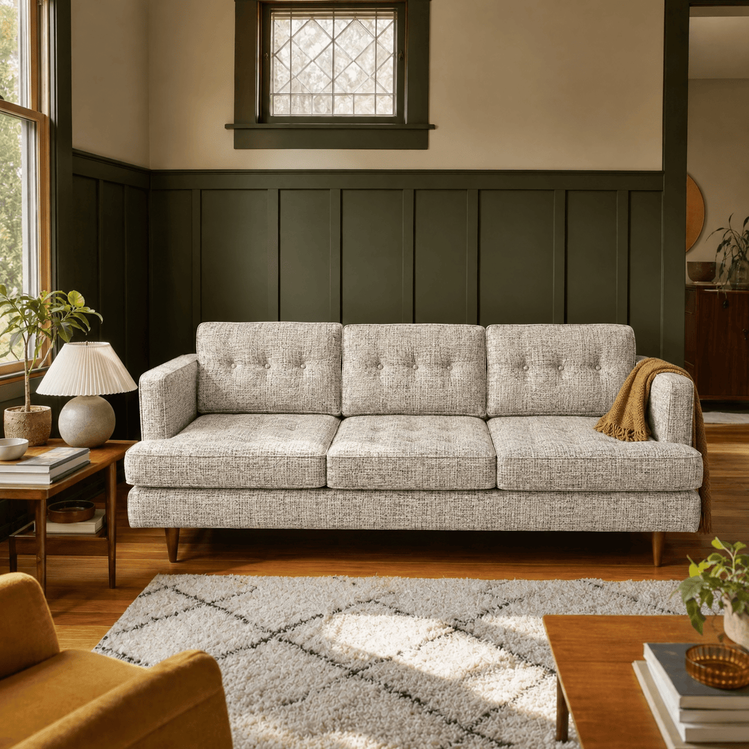 Urban Sofa in Sequoia Toast styled in a Portland Craftsman living room - Whats New Furniture Portland OR