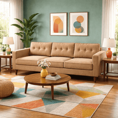 Urban Sofa in Triumph Copper lifestyle setting - Oregon-made fabric sofa by Stanton - Whats New Furniture Portland OR