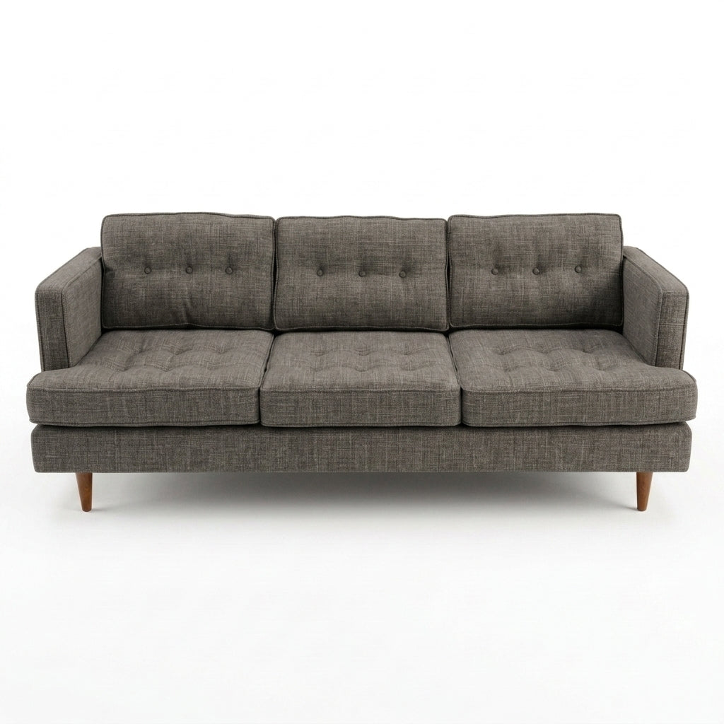 Urban Sofa in Bennett Praline warm grey-taupe woven fabric - button-tufted mid-century modern sofa by Stanton - Whats New Furniture Portland OR