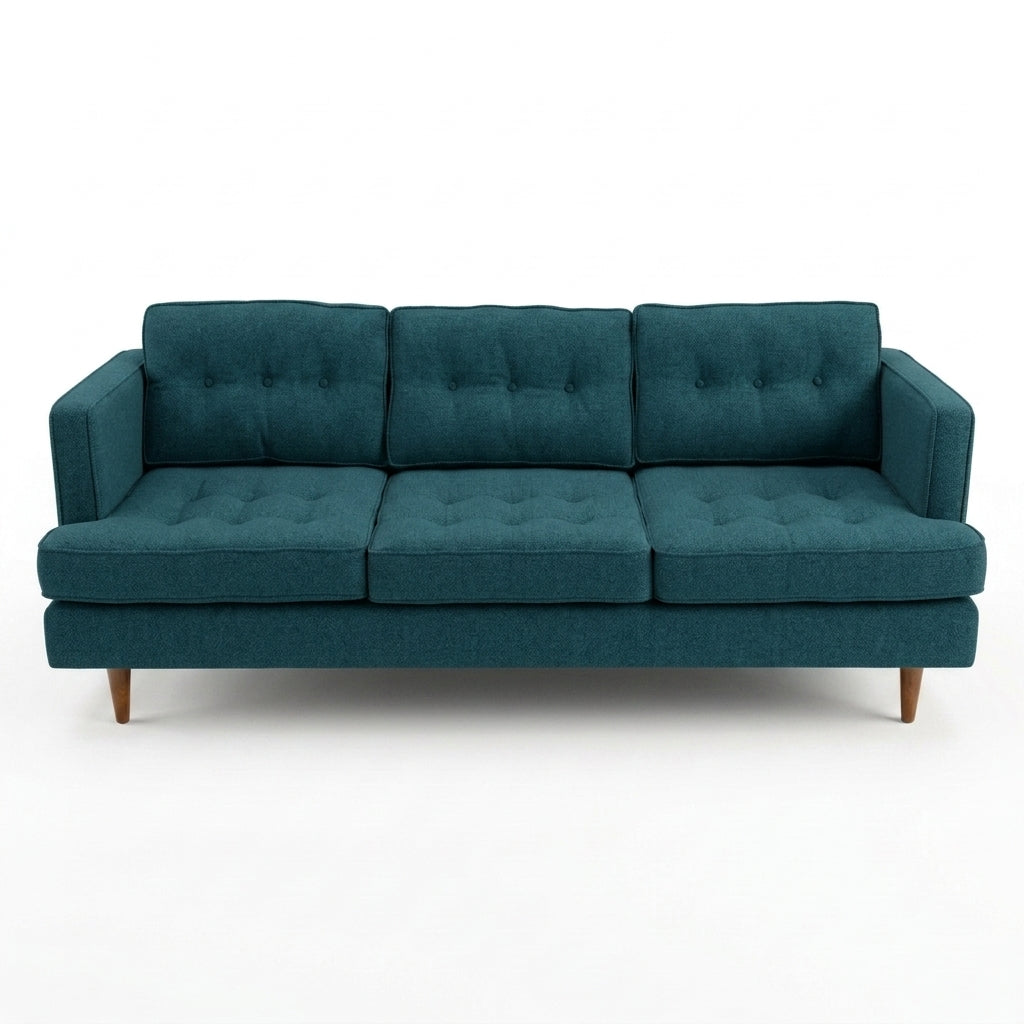 Urban Sofa in Sensation Turquoise deep teal woven fabric - button-tufted mid-century modern sofa by Stanton - Whats New Furniture Portland OR