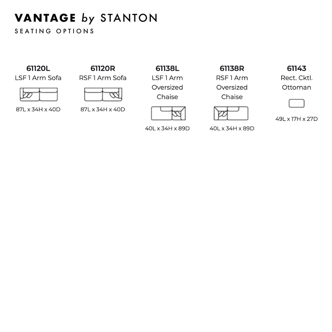 Vantage Custom Sectional spec sheet - custom sectional by Stanton - Whats New Furniture Portland OR