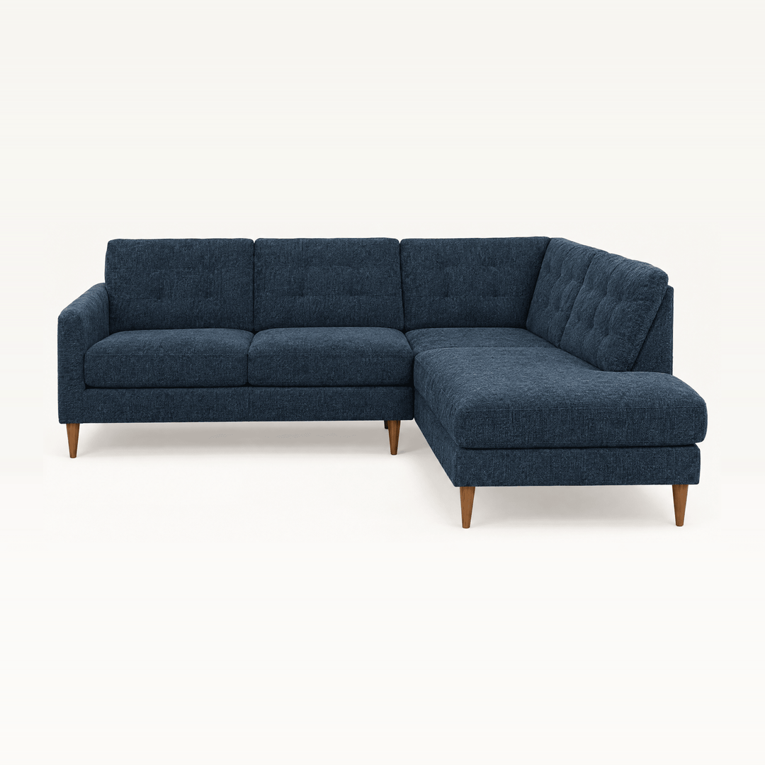 Vogue Open Chaise Sectional in Sensation Slate, straight-on studio view - Oregon-made Stanton sectional - What's New Furniture Portland OR