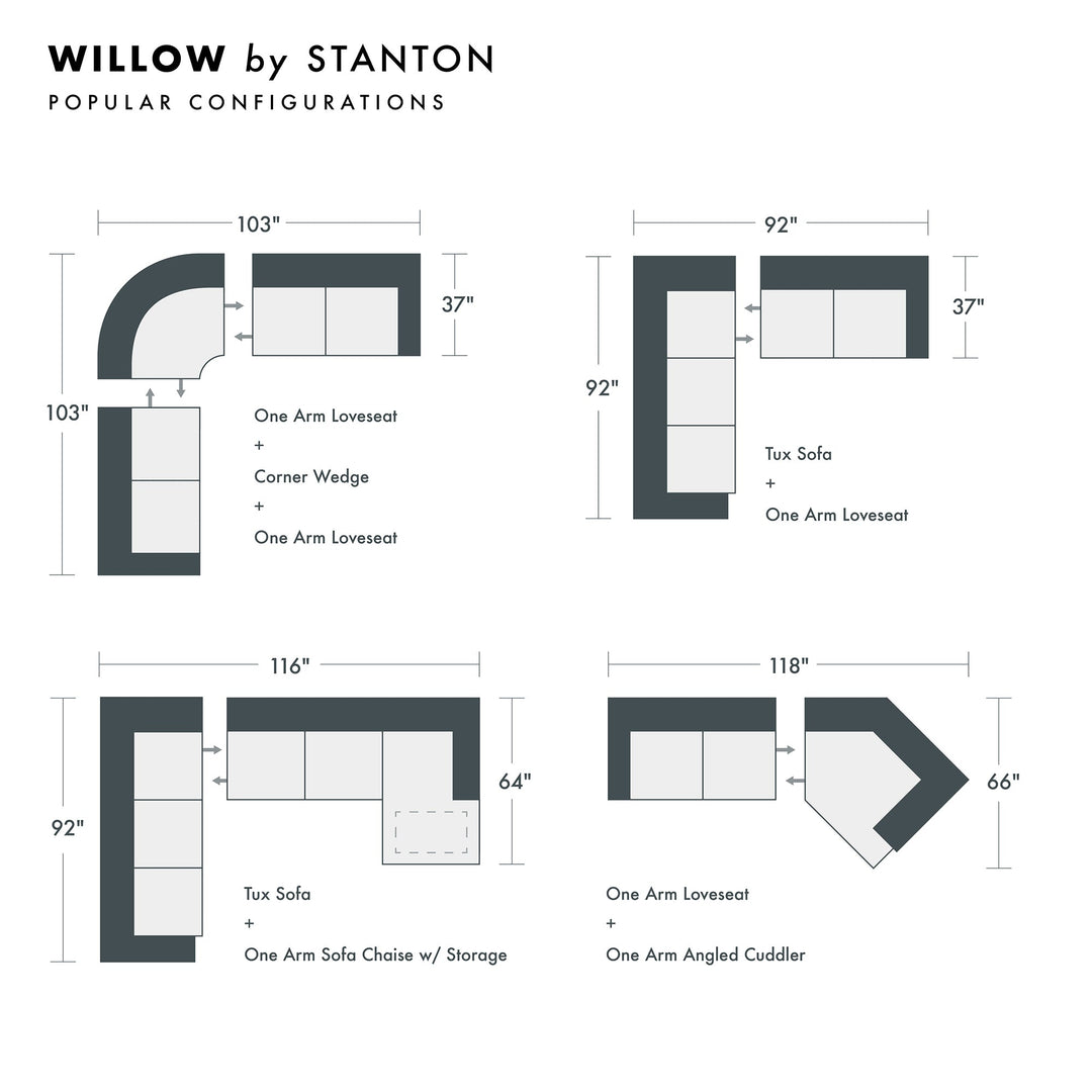 Willow Custom Sofa / Sectional and Sofa Bed sectional configuration view - custom Stanton seating - Whats New Furniture Portland OR