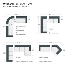 Willow Custom Sofa / Sectional and Sofa Bed sectional configuration view - custom Stanton seating - Whats New Furniture Portland OR