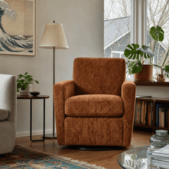 Zelda Swivel Chair in Patagonia Adobe styled in a Portland home - Whats New Furniture