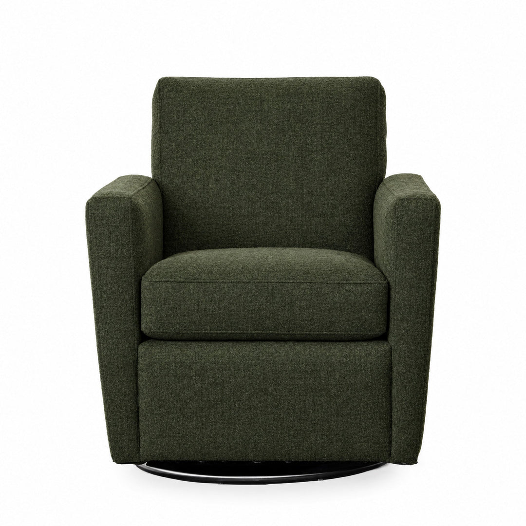 Zelda Swivel Chair in Rowana Caper — studio front view - Oregon-made swivel chair by Stanton - Whats New Furniture Portland OR