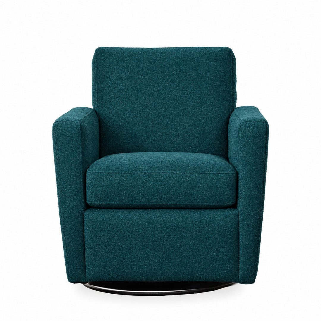 Zelda Swivel Chair in Sensation Turquoise — studio front view - Oregon-made swivel chair by Stanton - Whats New Furniture Portland OR