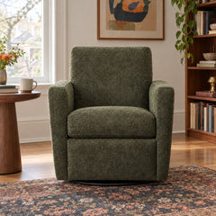 Zelda Swivel Chair in Ventana Olive styled in a Portland home - Oregon-made swivel chair by Stanton - Whats New Furniture Portland OR