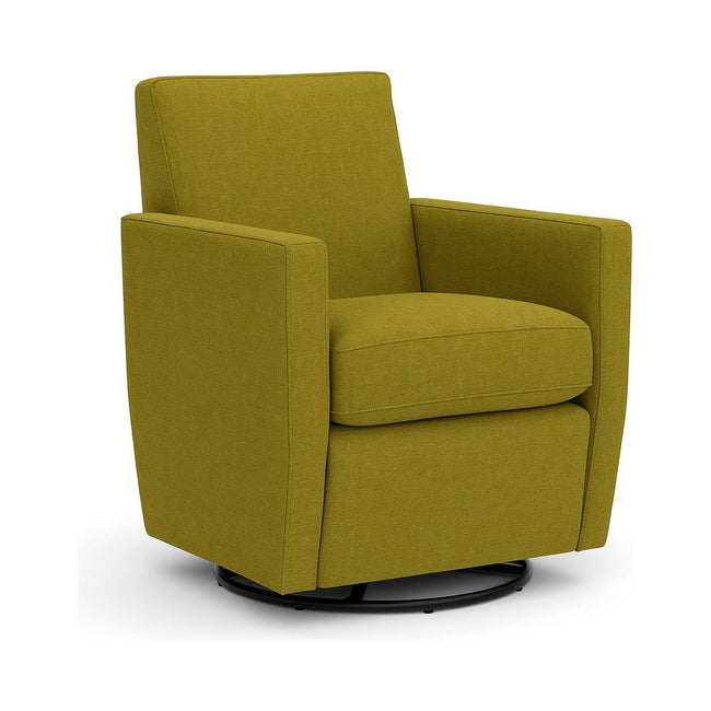 Zora Swivel Glider Chair in Stella Lemonade side angle - Oregon-made swivel glider chair - Whats New Furniture Portland OR