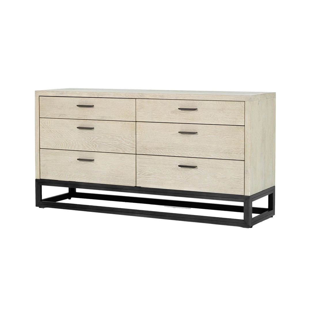 Starlight 6 Drawer Dresser in White Washed Oak side angle - six drawer dresser by LH Imports - Whats New Furniture Portland OR
