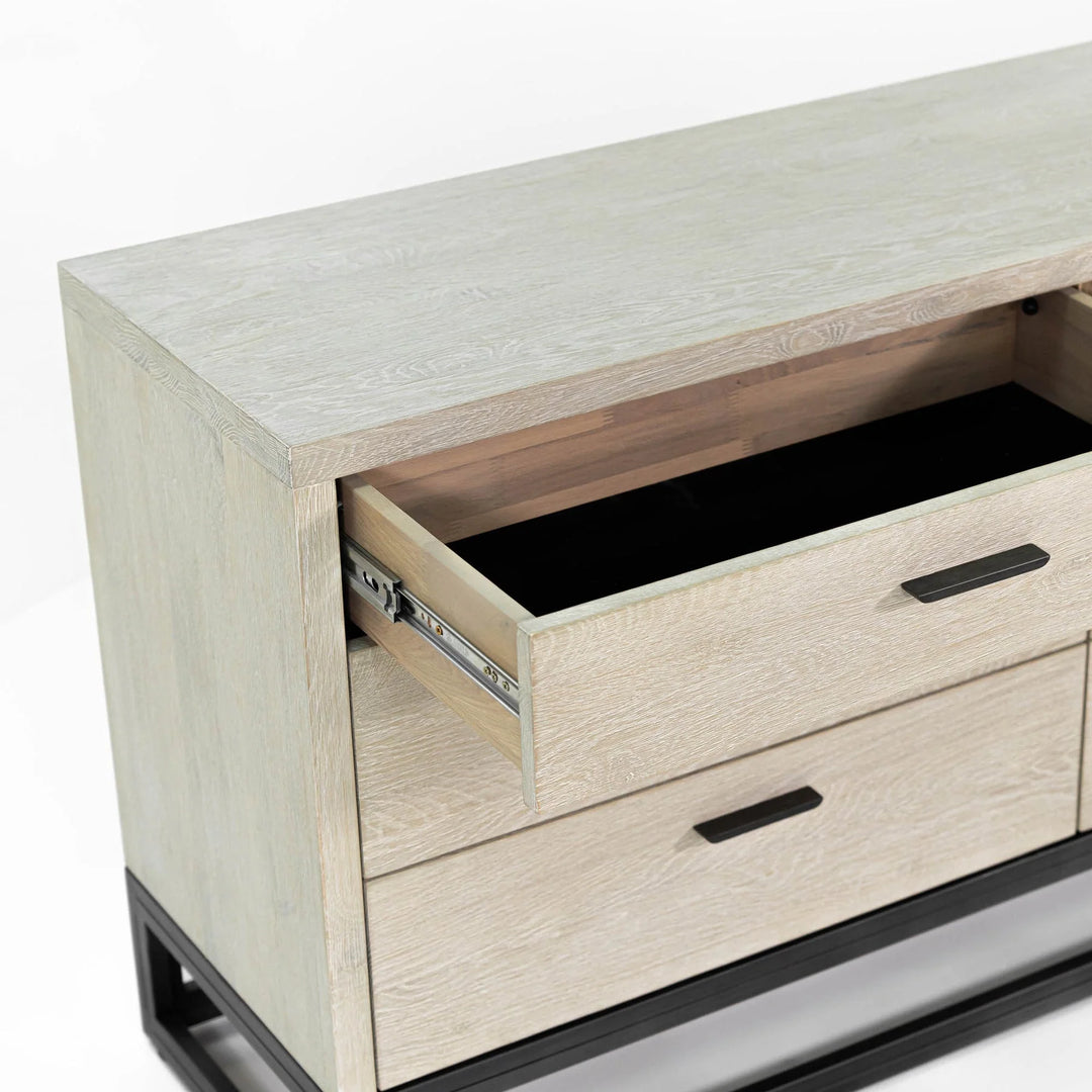 Starlight 6 Drawer Dresser in White Washed Oak open drawer detail - six drawer dresser by LH Imports - Whats New Furniture Portland OR