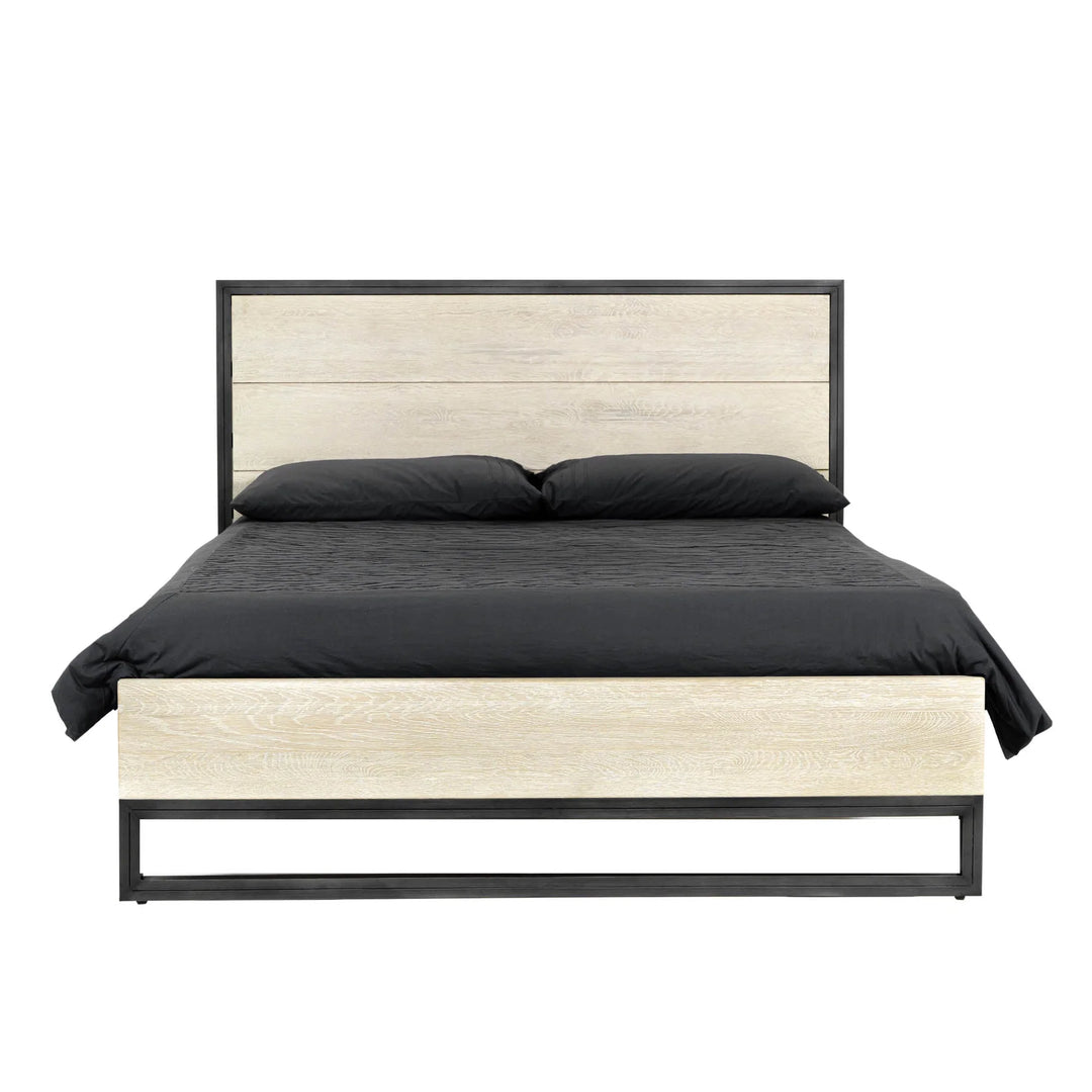 Starlight King Bed Frame in White Washed detail view - king white washed oak bed frame by LH Imports - Whats New Furniture Portland OR