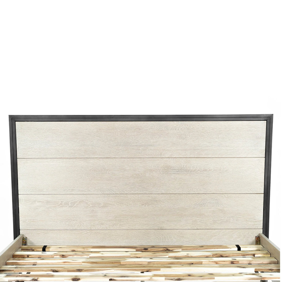 Starlight King Bed Frame in White Washed headboard detail - king white washed oak bed frame by LH Imports - Whats New Furniture Portland OR