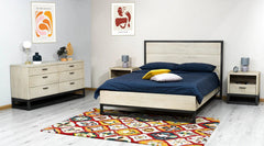 Starlight King Bed Frame in White Washed showroom angle - king white washed oak bed frame by LH Imports - Whats New Furniture Portland OR