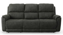 Steens reclining sofa front view — Oregon-made custom fabric sofa
