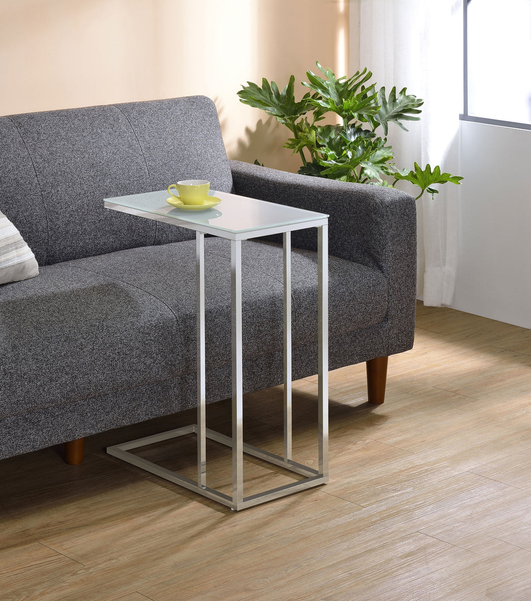 Stella White Glass Top C-Shaped Sofa Side Table Chrome - What&