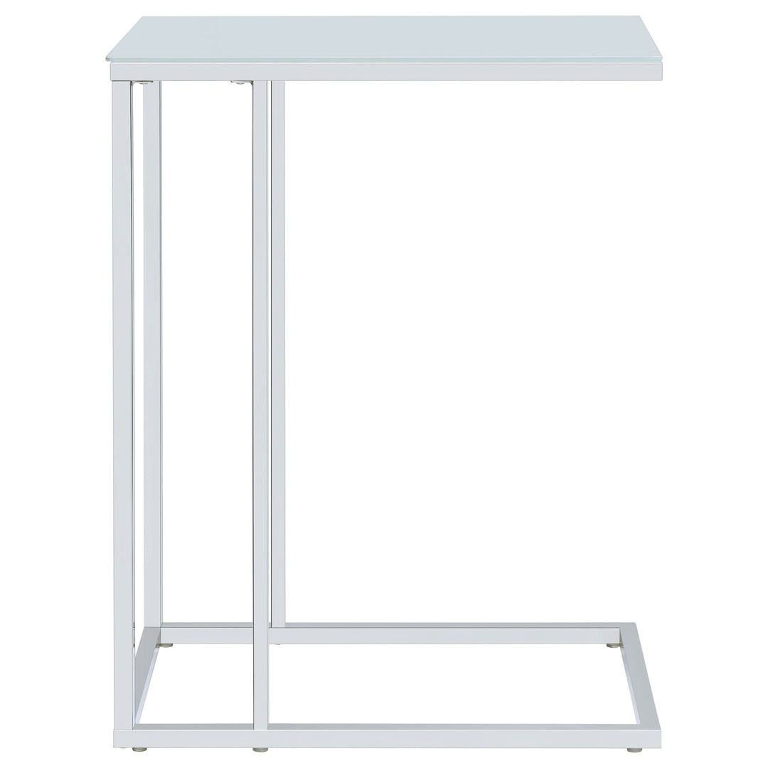 Stella White Glass Top C-Shaped Sofa Side Table Chrome - What&