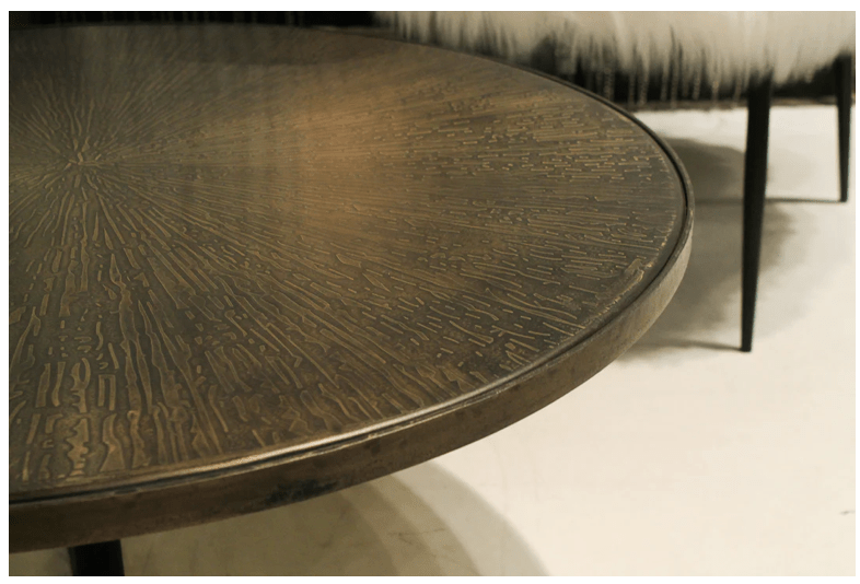 Stellar Round Coffee Table in Antique Brass detail view - antique brass round coffee table by LH Imports - Whats New Furniture Portland OR