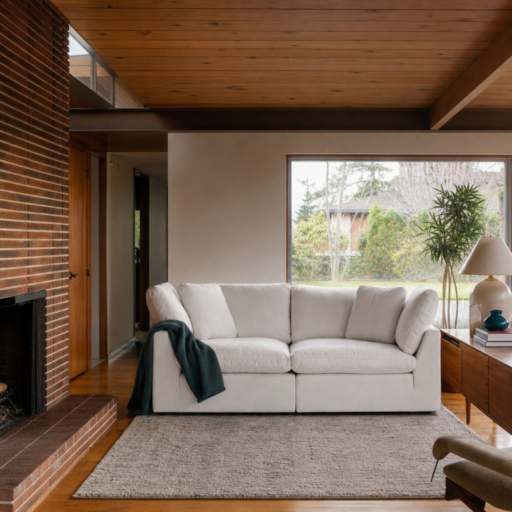 Stevie 2-Piece Sectional in Anders Ivory styled in Portland Mt. Tabor mid-century daylight ranch living room - Whats New Furniture