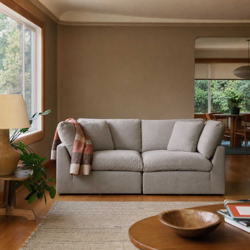 Stevie 2-Piece Sectional in Destin Flannel styled in Portland 1960s Garden Home ranch living room - Whats New Furniture