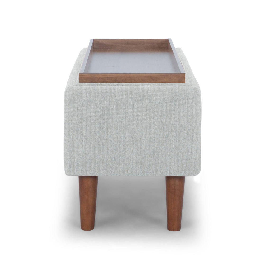 Stockton Storage Bench in Nosh Kit end view - upholstered storage bench private label - Whats New Furniture Portland OR