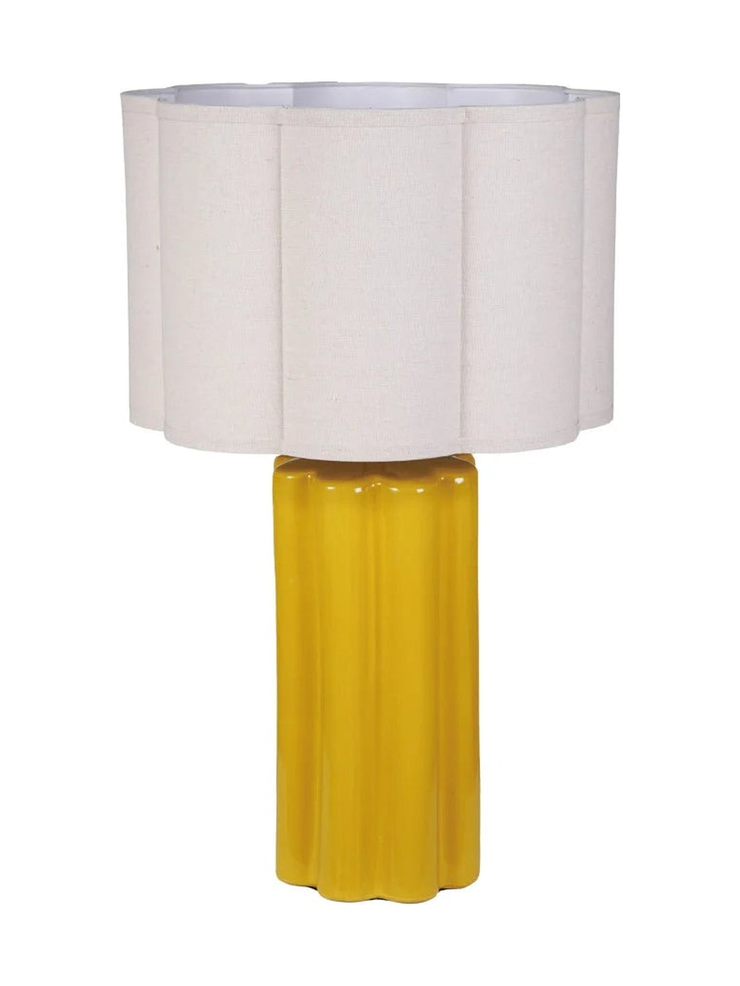 Stoneware Fluted Table Lamp with Scalloped Linen Shade &amp; Swivel