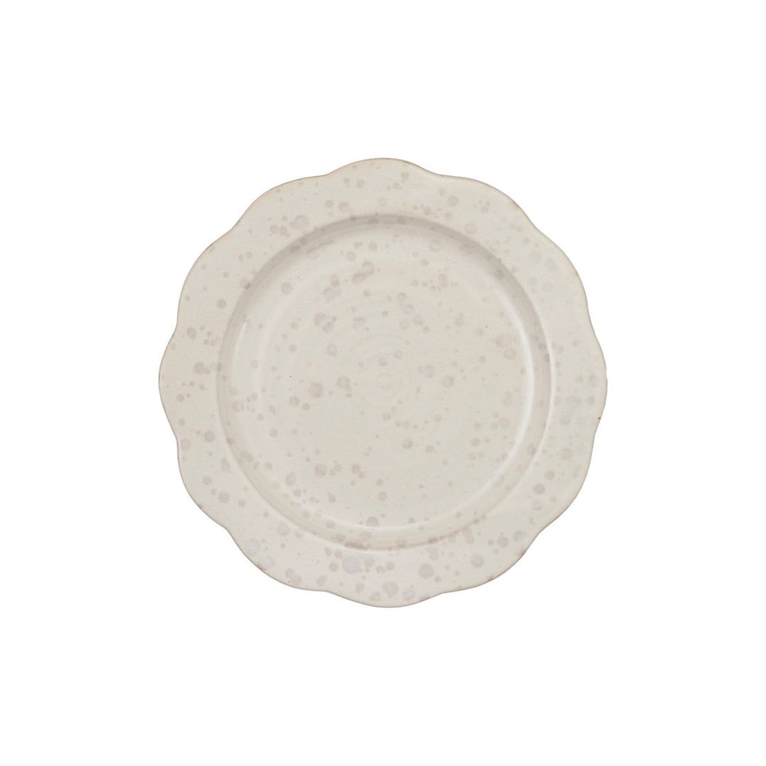 10" Stoneware Scalloped Plate White Speckled - front view of the scalloped plate - Creative Co-Op - What&
