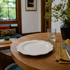 10" Stoneware Scalloped Plate, White Speckled styled in a Portland dining room - What&